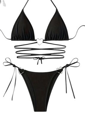Women's Black Tie-Detail Halter Bikini - Unbranded